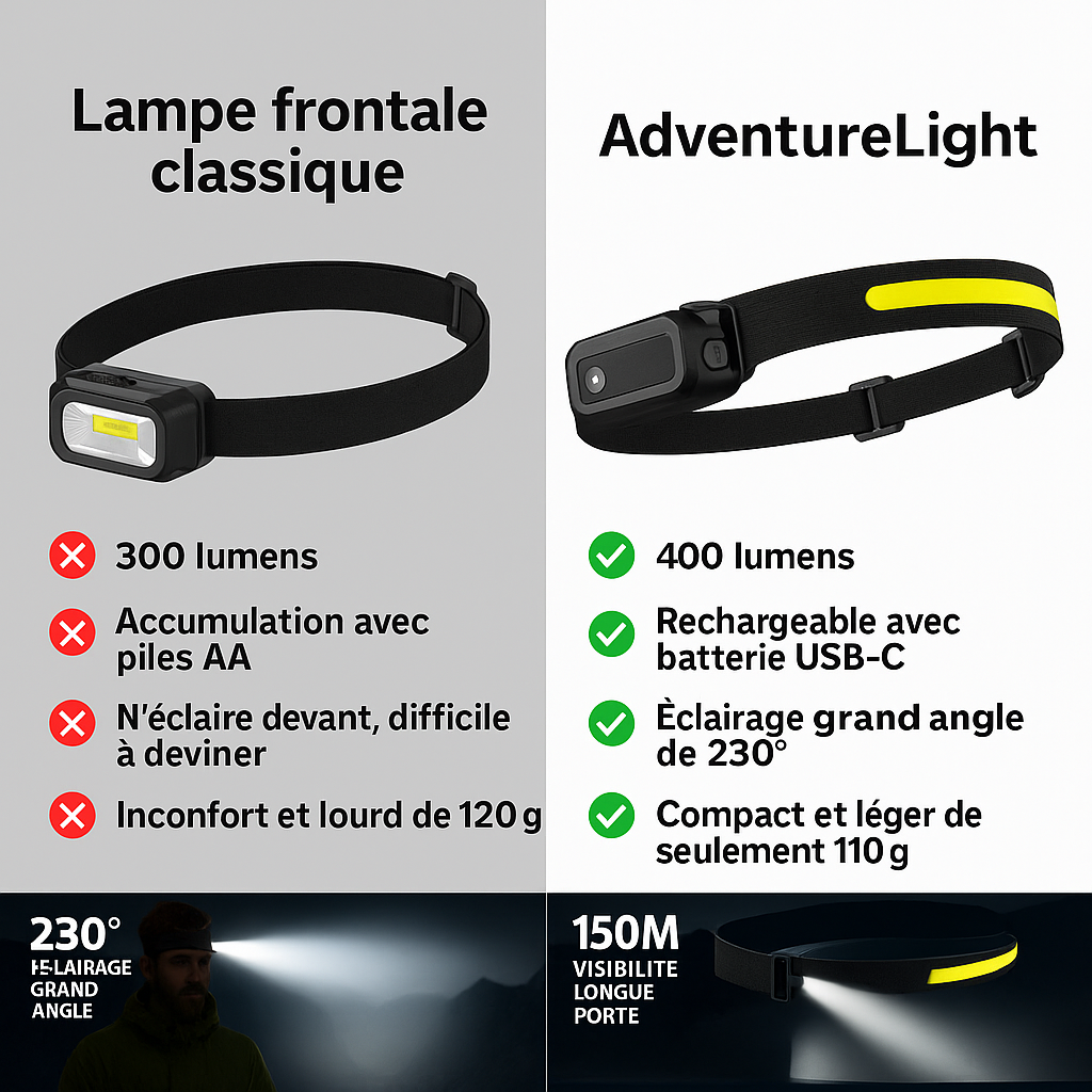 AdventureLight - Lampe frontale LED 230°